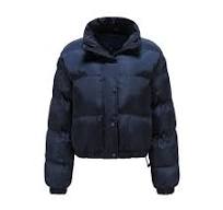 Photo 1 of Womens Casual Cropped Quilted Puffer Jacket Full Zip Stand Collar Outwear Coats X-Small NAVY BLUE