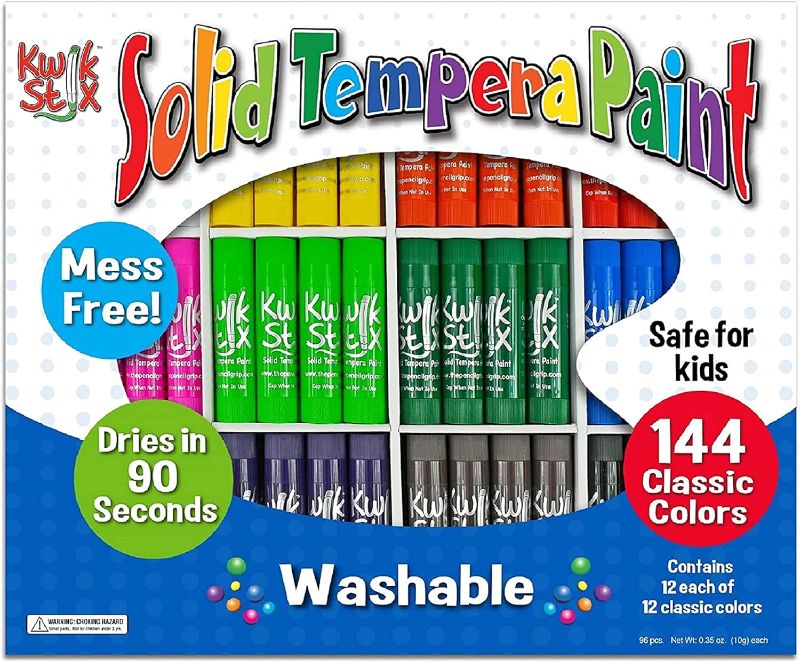 Photo 1 of Kwik Stix Solid Tempera Paint Sticks, 144 Colors, Washable Paint Sticks for Kids, Super Quick Drying, Non-Toxic, Allergen Free, Paint Sticks Class Pack in Assorted Classic Colors, Paint for Kids and Toddlers
