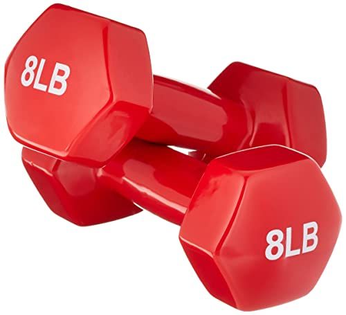 Photo 1 of Amazon Basics Vinyl Hexagon Workout Dumbbell Hand Weight, 16 Pounds Total (8 Pound Set of 2), Red
