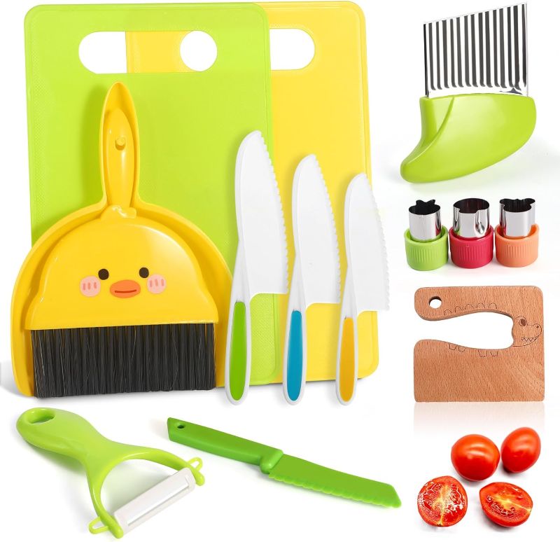 Photo 1 of Limited-time deal: 14 PC Safe Knife Kid Toddler Kitchen Set for Real Cooking, Toddler Montessori Kitchen Tool Toy for Lillte Girl Boy Age 2-10, Gifts for 2 3 4 5 6 7 8 9 10 Year Old Girl Boy Birthday Christmas 