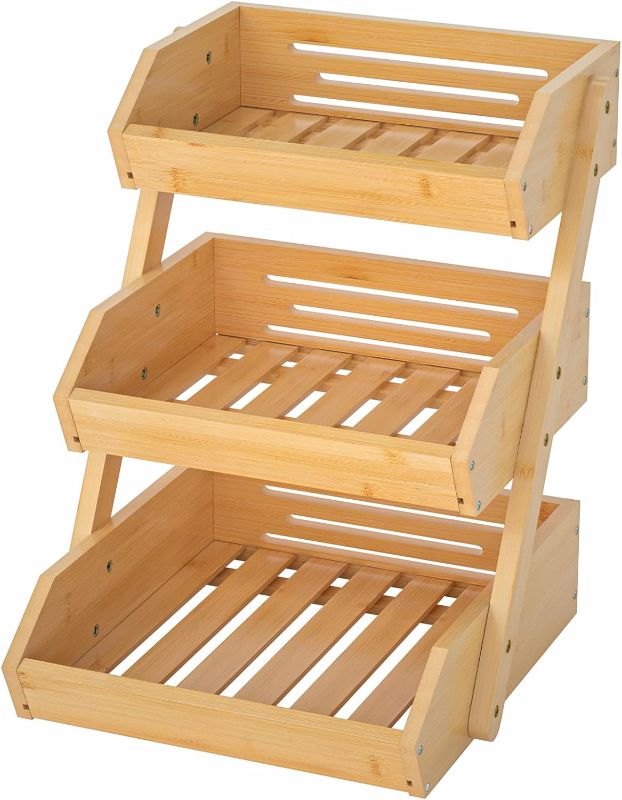 Photo 1 of G.a HOMEFAVOR Bamboo Fruit Basket, Fruit Organizer for Kitchen Counter, Vegetable Storage Stand, 15 mm Thickness (Self-assembly) 