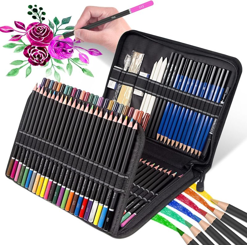 Photo 1 of TanSon Drawing Kit,98PCS Drawing & Art Supplies Kit-Include Graphite Sketch Pencils,Colored Pencils,Charcoal Pencils Art Set and Portable Case,Ideal for Adults,Teens,Artists and Hobbyists 