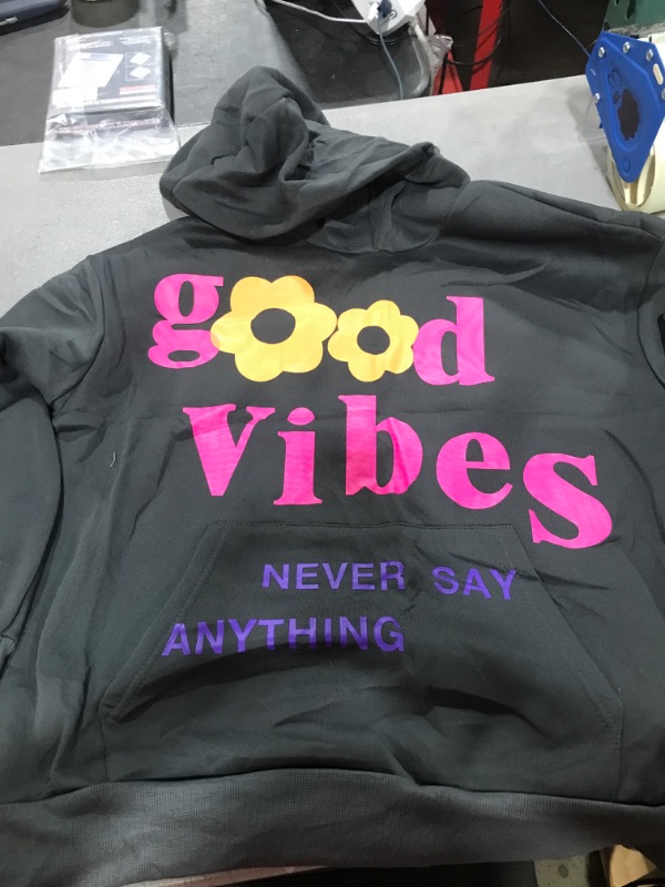 Photo 1 of COZYEASE Graphic Hoodies For Wowomen Oversized Letter Print Long Sleeve Pullover Sweatshirts With Pocket Medium