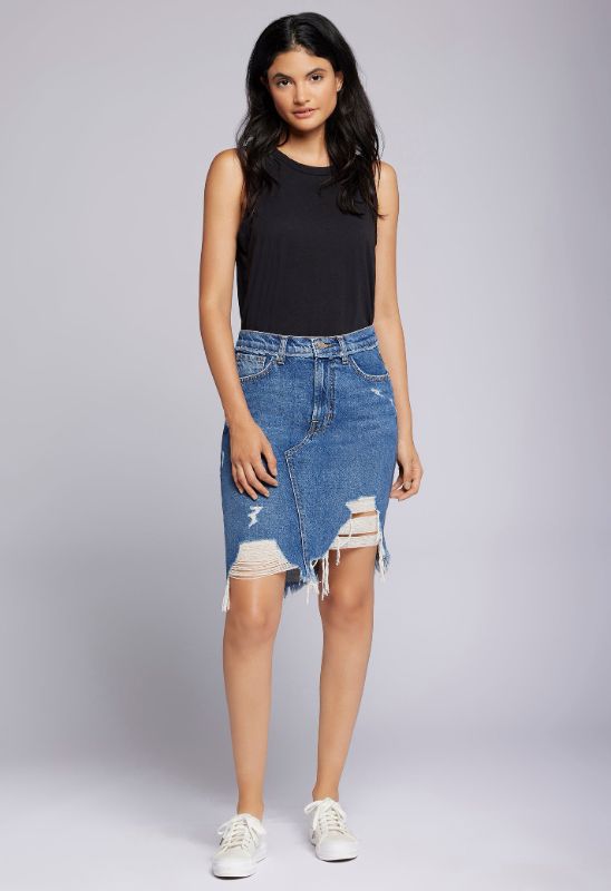 Photo 1 of The Playmate Denim Skirt in Blue | Size 29 | 100% Cotton | Current Elliott
