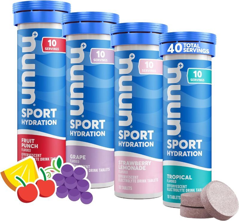 Photo 1 of Nuun Sport: Electrolyte Drink Tablets, Juice Box Mixed Box, 4 Tubes (40 Servings), 10 Count (Pack of 4) Juicebox Mix 10 Count (Pack of 4)
