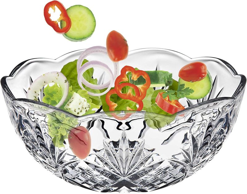 Photo 1 of Elegant Large Crystal Clear Salad Bowl, Glass Mixing Bowl, All Purpose Round Serving Bowl
