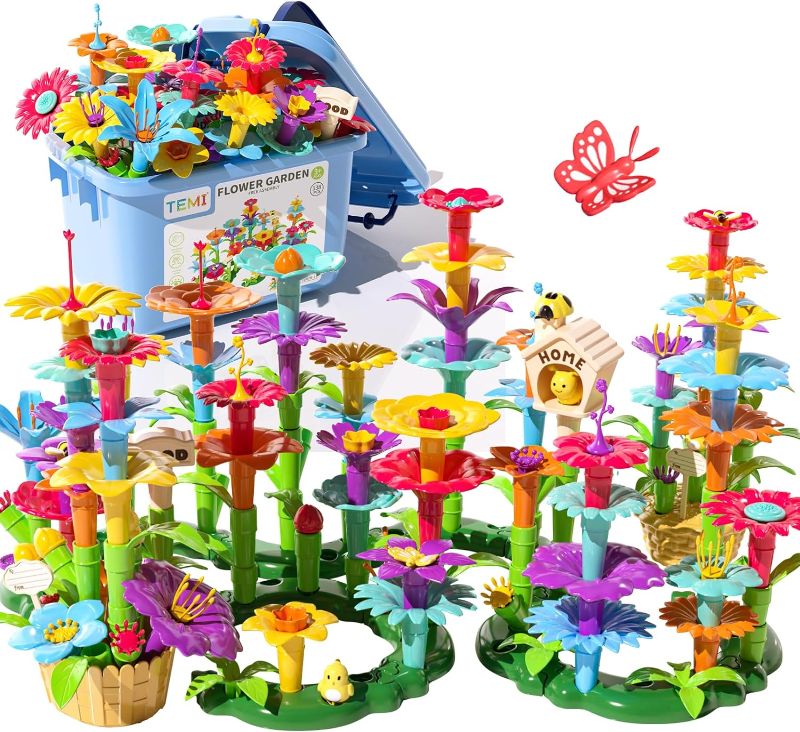 Photo 1 of TEMI 138 PCS Educational STEM Toy and Preschool Garden Play Set for Kids Age 3-7, Flower Stacking Toys for Boys and Girls 