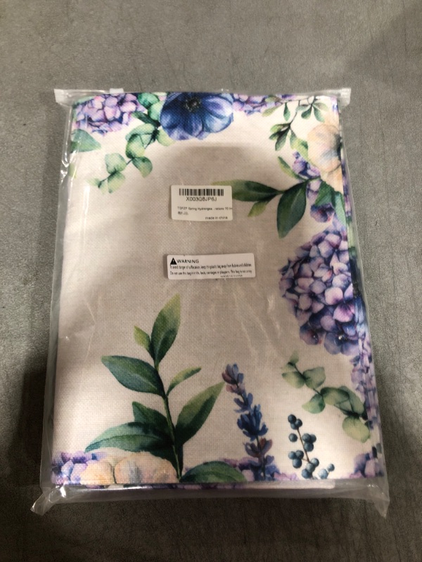 Photo 1 of Spring Hydrangea Flower Table Runner and Place Mats Set of 6 Summer Floral Purple Table Runner Floral Pattern Vintage Cotton Linen Dining Mat Sets for Home Table Decorations 70 Inches Long 03 70inches