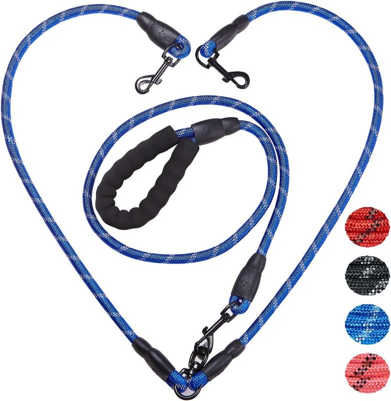 Photo 1 of Double Dog Leash,Heavy Duty Dog Lead for Medium Large Dogs,Rope Dog Leash,Tangle Free with Comfortable Handle,Support Add to Multiple Rope(Larger, Blue)
