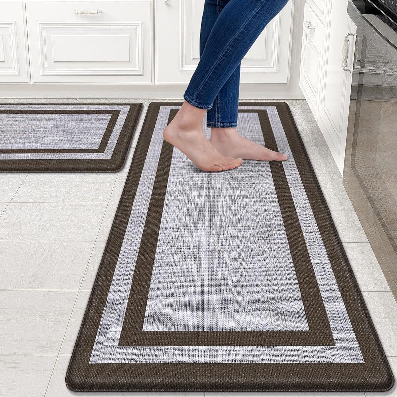 Photo 1 of Mattitude Kitchen Mat [2 PCS] Cushioned Anti-Fatigue Non-Skid Waterproof Rugs Ergonomic Comfort Standing Mat for Kitchen, Floor, Office, Sink, Laundry, Brown and Gray
