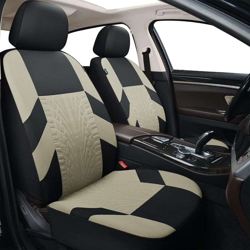 Photo 1 of Black and Beige Car Seat Covers Front, Premium Cloth Automotive Vehicle Interior Covers, Seat Covers for Low Back Seats with Removable Headrest, Universal Fit for Most Cars, Sedan, Truck, SUV
