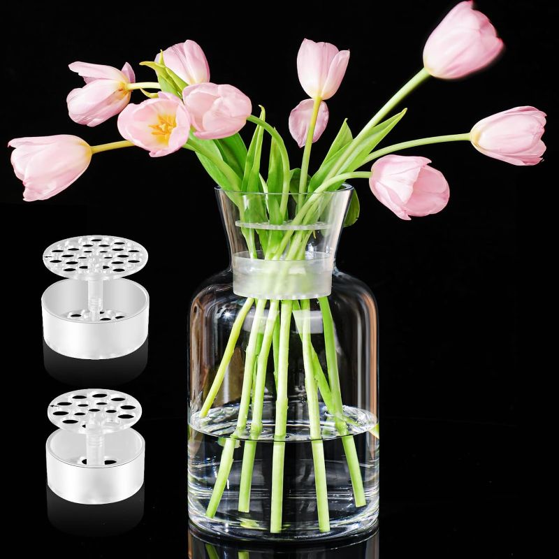 Photo 1 of Large Clear Glass vase with 2 Spiral Ikebana stem Holder, XL Glass jug Cylinder Farmhouse vases for Flowers Arrangements, Weddings, Home Decor(L vase 1, Bouquet Twister 2pcs M+L)
