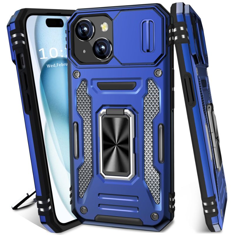 Photo 1 of BaHaHoues for iPhone 15 Case with Slide Camera Cover iPhone 15 Phone Case with Magnetic Kickstand Ring, Military Grade Shockproof Protective Case for iPhone 15 6.1 inch (Blue)