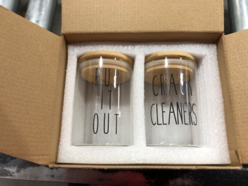 Photo 1 of 2 Pack Glass Qtip Holder Dispenser Bathroom Jars with Bamboo Lids, Cotton Ball Pad Round Swab Holder for Bathroom Accessories Storage Organizer,Farmhouse Bathroom Decor, Boho Bathroom Decor. Cotton Pads & Floss