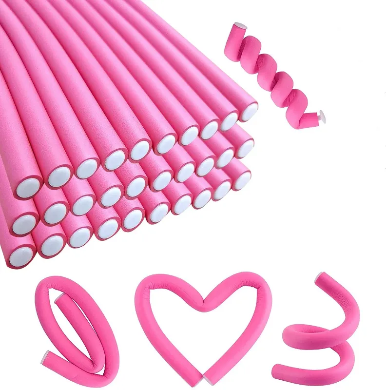 Photo 1 of * 2 Pack * 10 Pieces Flexible curling iron soft foam curling iron soft foam no heat curling iron suitable for natural hair suitable for short medium and long straight hair styling(0.31 x 9.4 Pink)