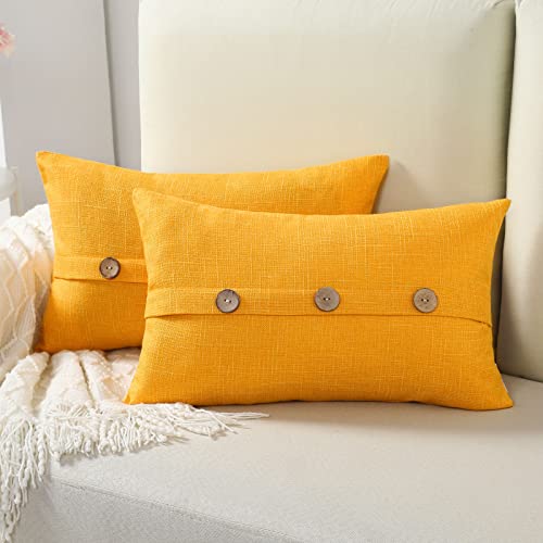 Photo 1 of Yellow Linen Decorative Throw Pillow Covers 12x20 Inch Set of 2