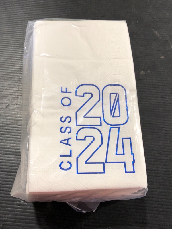 Photo 2 of 100pcs Class of 2024 Graduation Napkin Congrats Grad Napkins Disposable Paper Cocktail Napkins Hand Towels for 2024 High School University College Graduation Party Decorations (White Blue) White Blue 100pcs