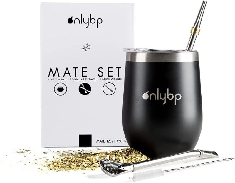 Photo 1 of OnlyBP - Argentinian Mate Kit, Includes Yerba Mate Cup, 2 Straws, and Cleaning Brush (Black) 