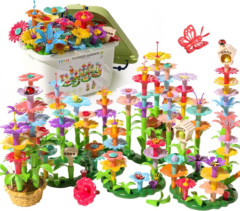 Photo 1 of TEMI 224 PCS Flower Garden Building Toys for Girls Toys, Educational STEM Toy and Preschool Garden Play Set for Toddlers 3 4 5 6 7 Year Old Kids Boys Girls, Flower Stacking Toys for Kids Age 3-6 