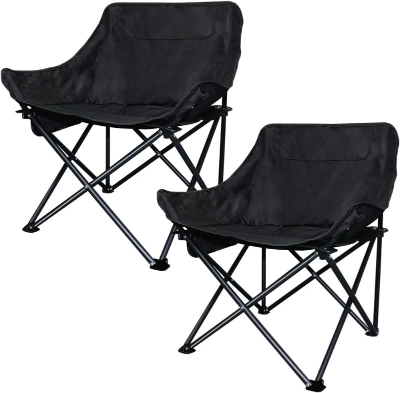 Photo 1 of Olrla Folding Camping Chairs Set of 2, Portable Comfy Beach Chair 400lbs Capacity with Carry Bag,Black 2 Black