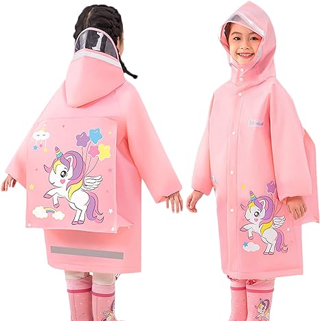 Photo 1 of Kids Rain Coat Hooded Raincoat Boys girls Waterproof 3D Rain Poncho Cartoon Toddler Rain Jacket Medium Yellow