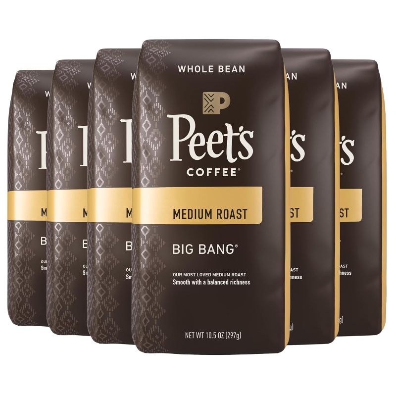 Photo 1 of Peet's Coffee, Medium Roast Whole Bean Coffee - Big Bang 63 Ounces (6 Bags of 10.5 Ounces)
