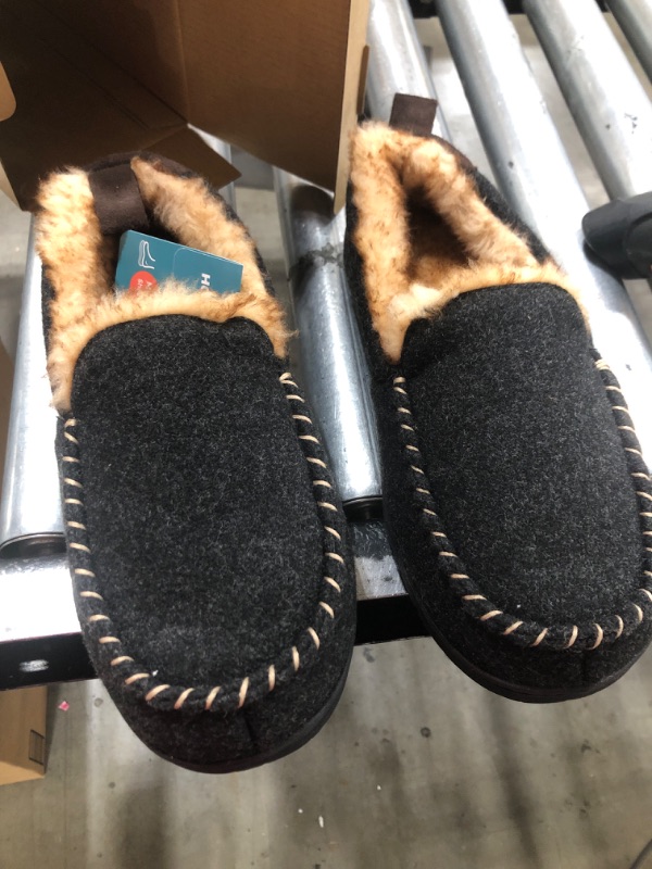 Photo 2 of HomeTop Men's Memory Foam Moccasin Slippers, Indoor and Outdoor Warm Fuzzy Fleece House Shoes  Size 8 Carbon Black