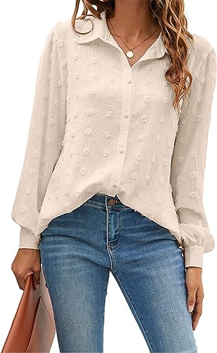 Photo 1 of Blooming Jelly Womens Button Down Shirts White Long Sleeve Collared Business Casual Tops Work Blouses Size S