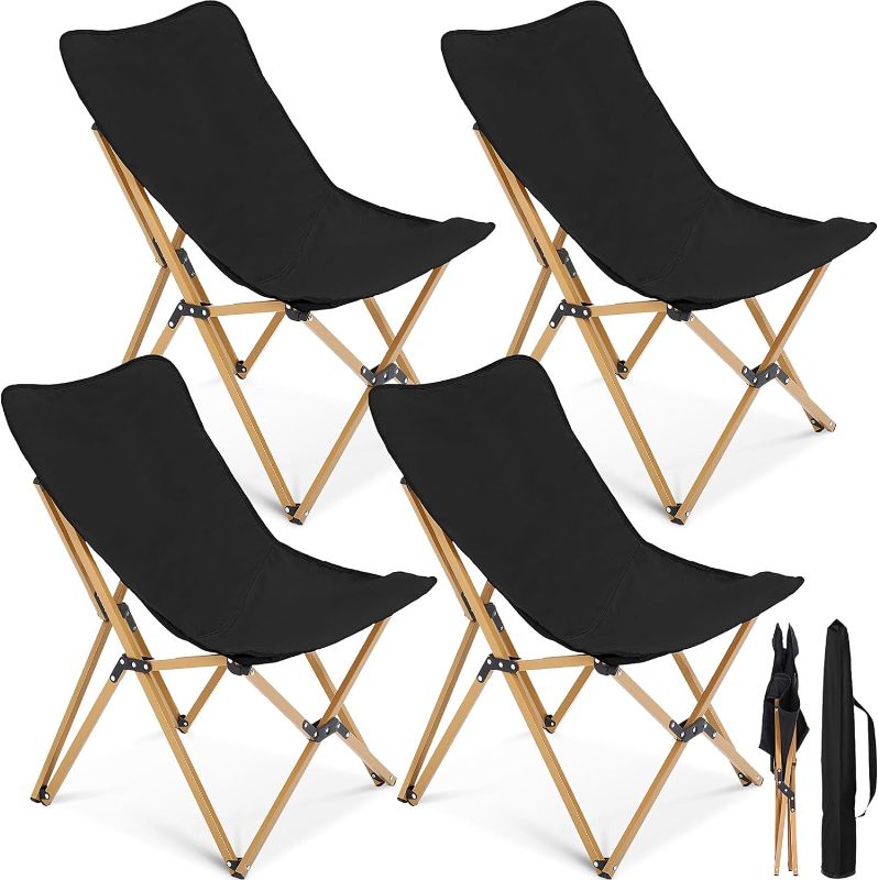 Photo 1 of Beeveer 4 Pack High Back Outdoor Butterfly Camping Chair Portable Folding Chair Black Beach Chair with Carry Bag Canvas Chairs Folding for Travel, Hiking, Fishing, Picnic, Garden, for 250lbs