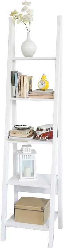 Photo 1 of Limited-time deal: Haotian FRG101-W, White Modern 5 Tiers Ladder Shelf, Storage Display Shelving Wall Shelf Bookcase https://a.co/d/3JyLuCG