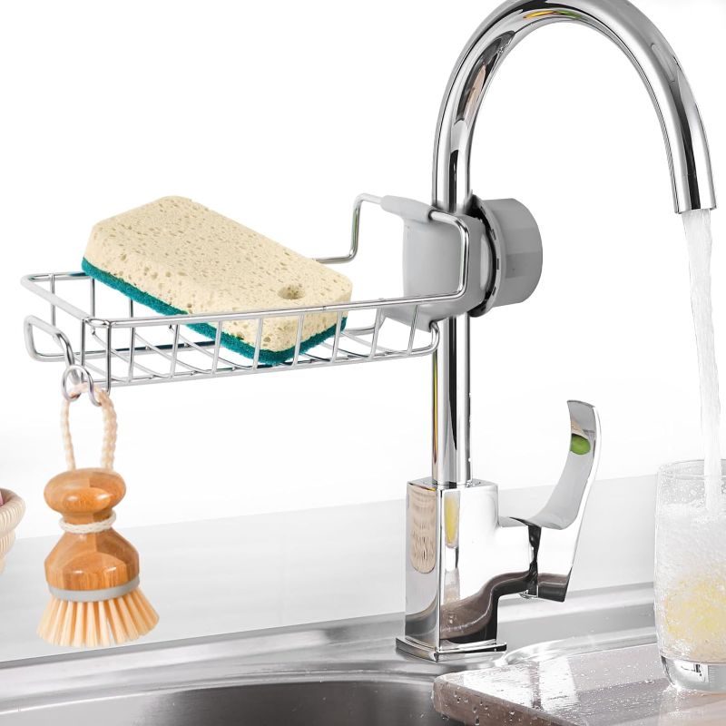 Photo 1 of ONLEMY Faucet Sponge Holder for Kitchen Sink,Stainless Steel Faucet Rack,Faucet Sponge Holder,Faucet Caddy for Kitchen Sink,Sink Organizer Rack for Kitchen and Bathroom 