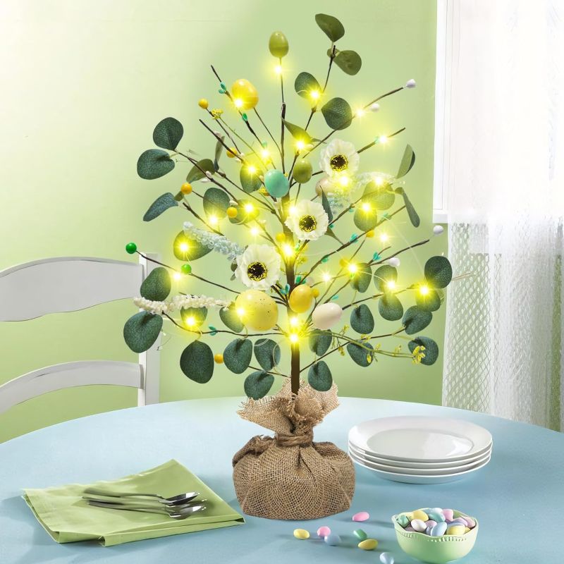Photo 1 of Easter Decorations 19.6 Inch Lighted Easter Egg Tree, Decorative Easter Trees with Light, Easter Egg Table Trees for Spring Home Wedding Easter Party Decor 