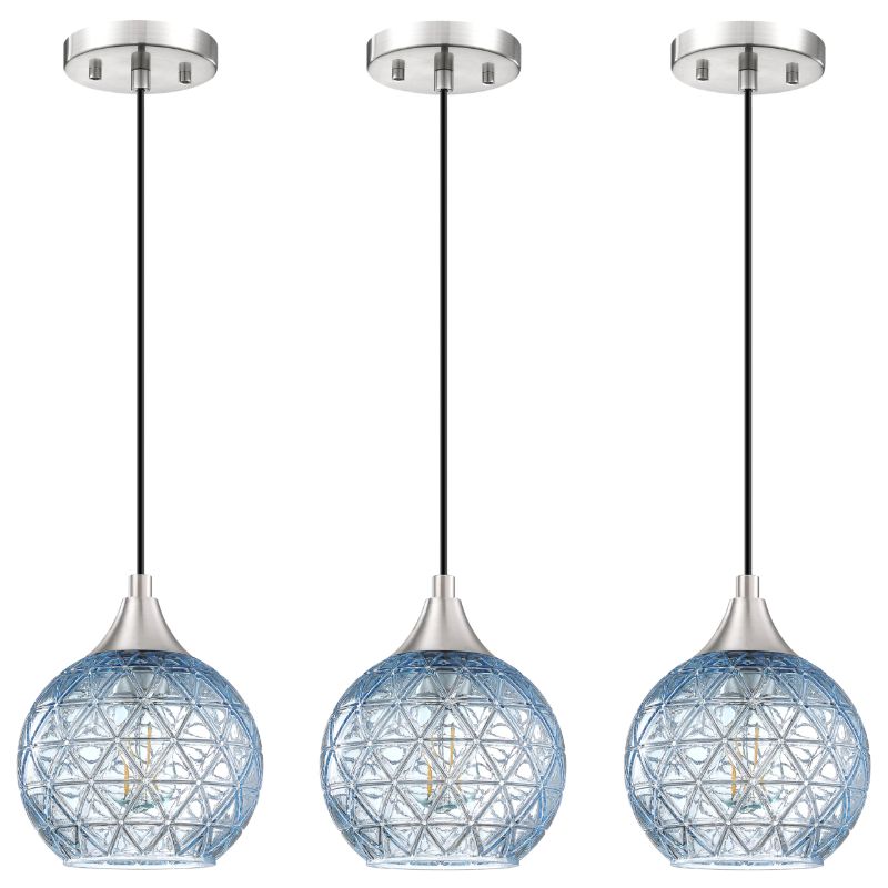 Photo 1 of Dolaimi House 3 Pack 1 Light Pendant Light 6.3" Clear Geometry Glass Pendant Ceiling Light Fixtures Brushed Nickel Finish Modern Farmhouse Dinning Over Sink