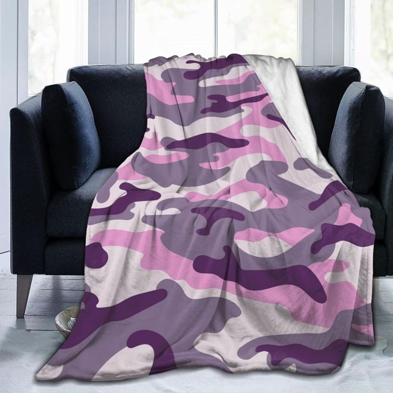 Photo 1 of Perinsto Purple Camouflage Throw Blanket Ultra Soft Warm All Season Military Camo Decorative Fleece Blankets for Bed Chair Car Sofa Couch Bedroom 60"X50" 