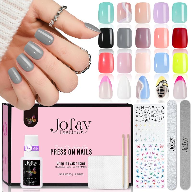 Photo 1 of 20 Packs Gel Nail Tips Short?Jofay Fashion 480PCS Short square Press On Nails,Natural Fit Lightweight Fake Nails Natural for Nail Art 