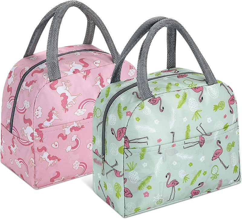 Photo 1 of DREAMOSA 2 Pack Reusable Insulated Lunch Bag for Women, Lunch Box Waterproof Tote Meal Prep for Work Office Travel Picnic (Pink-Green) 
