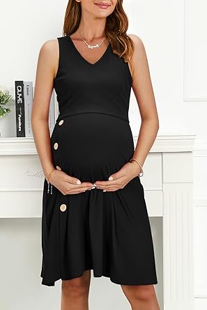 Photo 1 of OUGES Womens Short/Long Sleeve Maternity Dress Knee Length Breastfeeding Nursing Dress Medium
