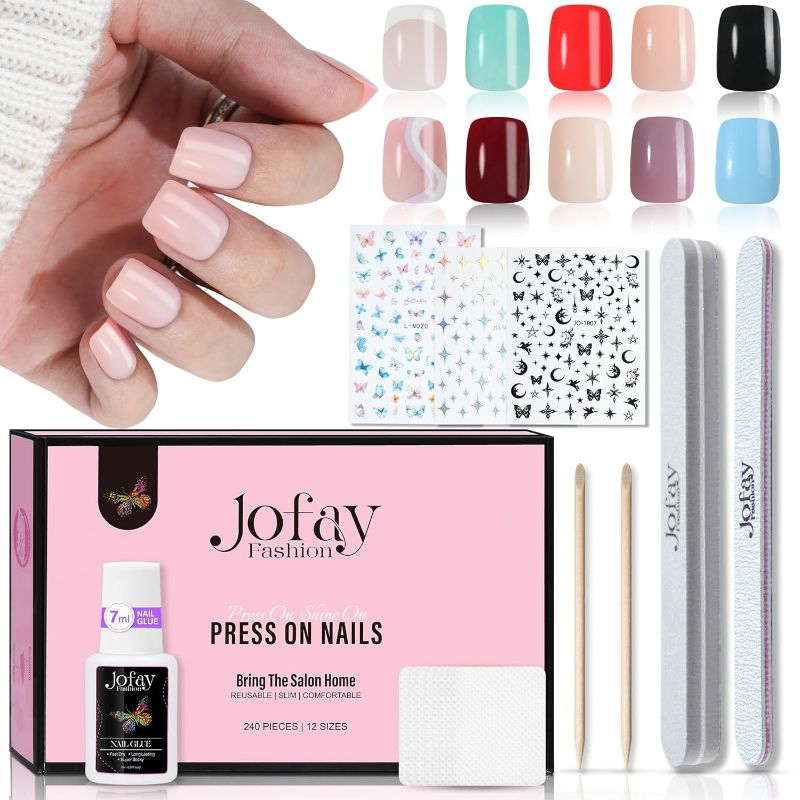 Photo 1 of 10 Packs Gel Nail Tips Short?Jofay Fashion 240PCS Short square Press On Nails,Natural Fit Lightweight Fake Nails Natural for Nail Art 