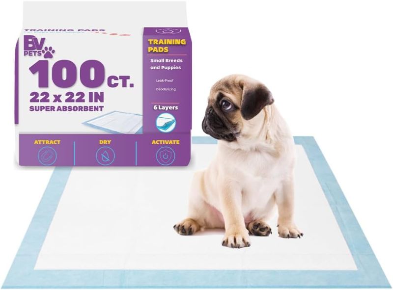 Photo 1 of BV Puppy Pads Leak-Proof 100 Count 22"x 22" | Pee Pads for Dogs Quick Absorb 6-Layer- Dog Pee Pads- Dog Pads 100 Pack- Potty Pads for Dogs- Puppy Pee Pads, Pee Pad Training Pads for Dogs, Pet Pee Pads