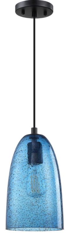 Photo 1 of 1 Light Indoor Hanging Kitchen Island Pendant Lights 5.3" Ancient Black Seeded Blue Glass Pendant Light Fixtures,Black Finish Modern Farmhouse Dinning Over Sink blue glass 