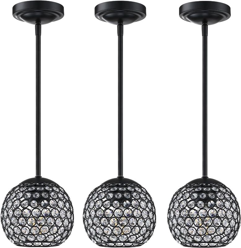 Photo 1 of Dolaimi House 3 Pack Indoor Mini 1 Light Pendant Light with Polyhedral Crystal Chandelier Shade,semi Flush Mount for Foyer Dining Room Family Room (Black Finish UL Certification) 