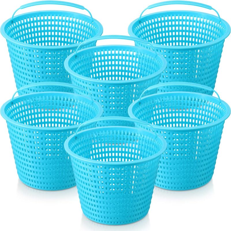 Photo 1 of Wenqik 6 Packs Swimming Pool Skimmer Basket with Handle Leaves Removal Pool Filter Basket Replacement Plastic Pool Strainer Basket U. S. Pool Supply for Swimming Pools Cleaning (Cyan) 