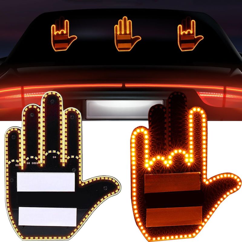Photo 1 of Hand Gesture Light for Car, 2024 New Glogesture Hand Light LED Hand Sign for Car, Funny The Glogesture LED Hand Light Sign for Car Back Window with Remote Control- 3 Emoticon Gestures (Men)