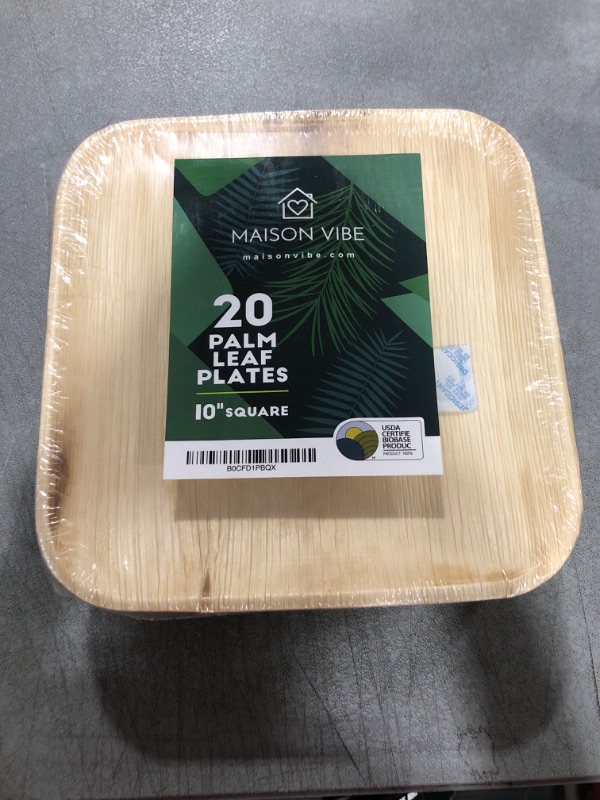 Photo 2 of 10" Square Palm Leaf Plates (20 Pack) - Sturdy high end disposable plates for any occasion. Better than bamboo plates and perfect for BBQs or Weddings they're party plates for any time. USDA Certified