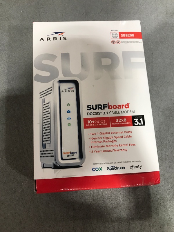 Photo 2 of ARRIS Surfboard | SB8200 DOCSIS 3.1 Modem (1 Gbps Max Internet Speeds) & W130 mAX Plus Mesh AX7800 WiFi 6 AX Router System Bundle (WiFi Coverage 6,000 sq ft) | Mesh with Your Cable Internet DOCSIS 3.1 Modem + AX7800 Mesh System