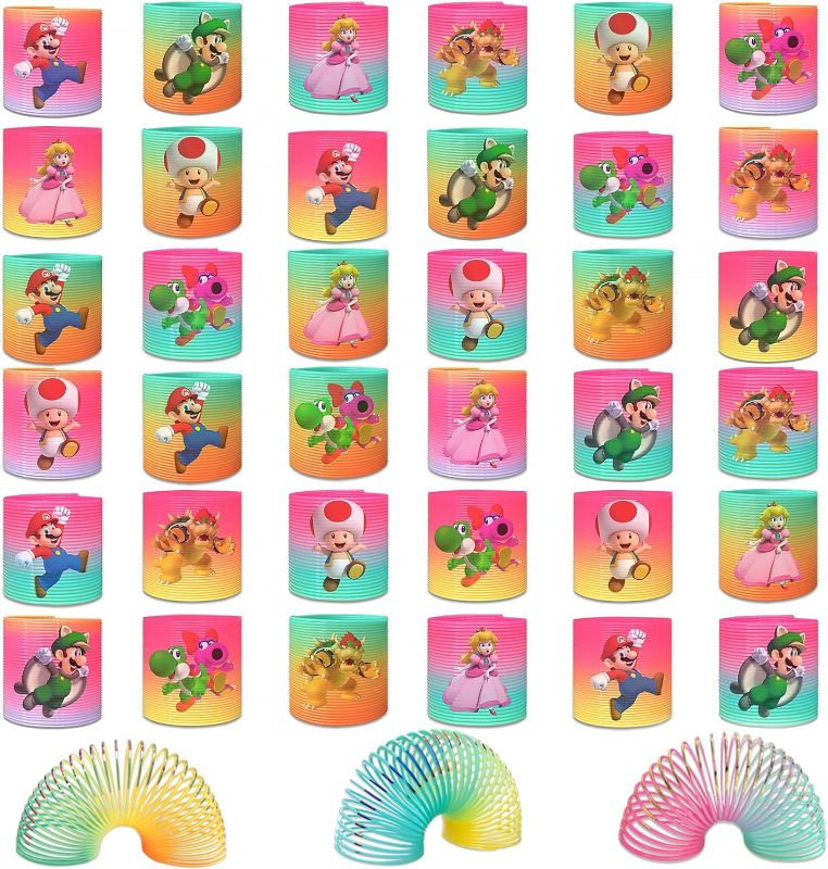 Photo 1 of RAINCL 36 PCS Mario Spring Rainbow Party Favors, Mario Party Favors, Slinky Party Favors Bag Gifts, Mini Springs Bulk Toys for Carnival Prize Birthday, Mario Party Supplies for Boy and Girl 