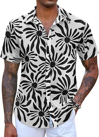 Photo 1 of COOFANDY Mens Hawaiian Shirts Short Sleeve Button Down Aloha Shirt Casual Beach Clothes XXXL