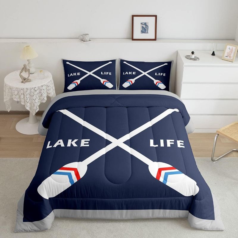 Photo 1 of Paddle Bedding Set Rustic Farmhouse Comforter Set for Kids Boys Girls Lake House Farmhouse Design Comforter Nautical Lake Quilt Set Bedroom Collection 3Pcs Queen Size 