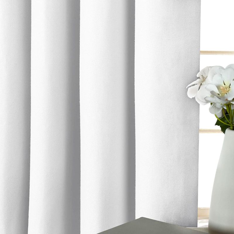 Photo 1 of Linen Blackout Curtains for Bedroom 63 Inches Long 2 Panels Set Nursery Black Out Curtain/Drapes Grommets Living Room Curtains Thermal Insulated (52" W x 63" L, White, 2 Panels) 52W x 63L (2Panels) 