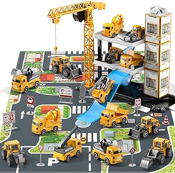 Photo 1 of TEMI Construction Truck Toys for 3 4 5 6 Year Old Boys, 60PCS Kids Engineering Trucks Vehicle w/Tractor, Crane, Dump, Excavator and Map, Birthday Gift Toys for Girls Children Toddlers